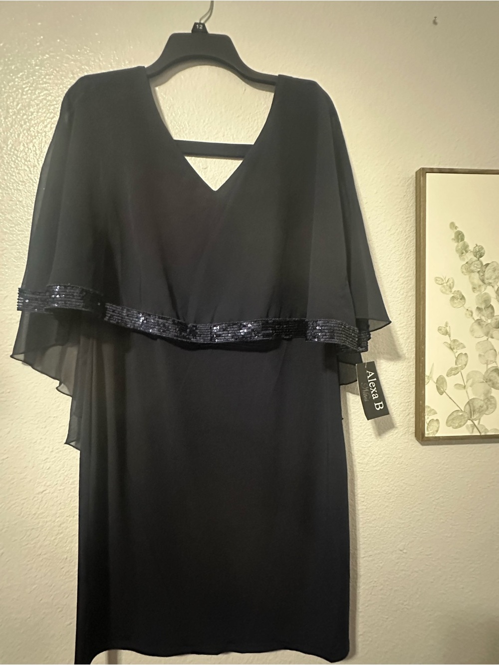 Alexa B Black Capelet Midi Dress with Sequin Trim
